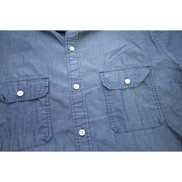 Express Dress Shirt Fitted Blue Military Button Up Short Sleeve Mens Sz Large - Picture 6 of 11